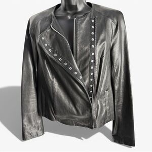 DVF Diane von Furstenberg Emily Black Studded Leather Jacket Size 6 NWOT